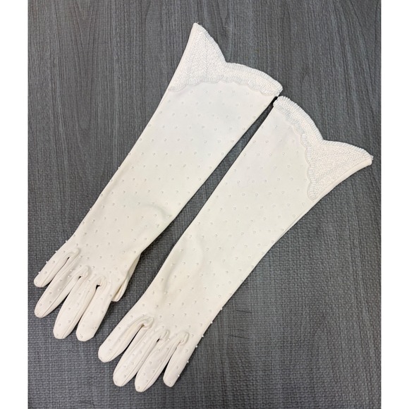 Invicta Accessories - Invicta Opera Gloves 6.5 White Vintage Beaded Cotton Mid Century Formal Wedding